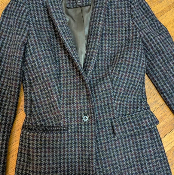 J. Crew. Houndstooth Regent Wool Blazer In Olive Amber Size 00 - Picture 5 of 12